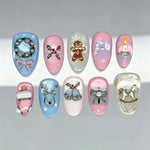 Press-On Nail Set 10 Festive Designs Non-Toxic