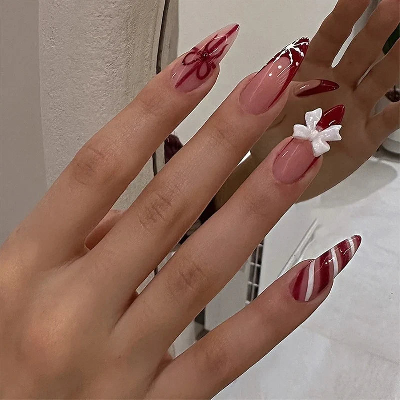 Press-On Nail Set 24 Pack Bows & Glitter