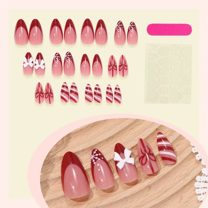 Press-On Nail Set 24 Pack Bows & Glitter