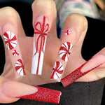 Press-On Nail Set Candy Cane Red Glitter