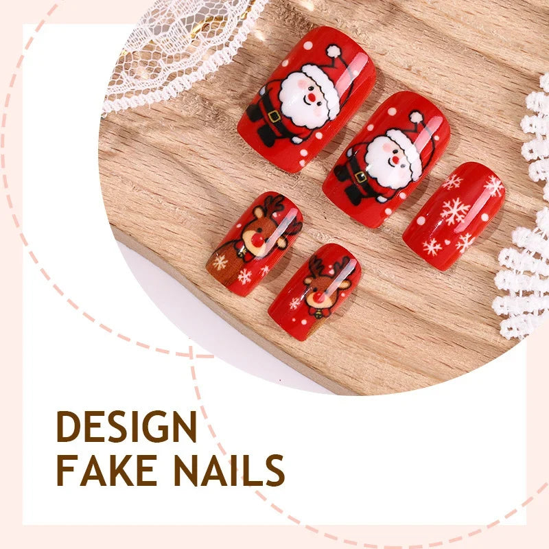 Press-On Nail Set Christmas Designs Adhesive Included