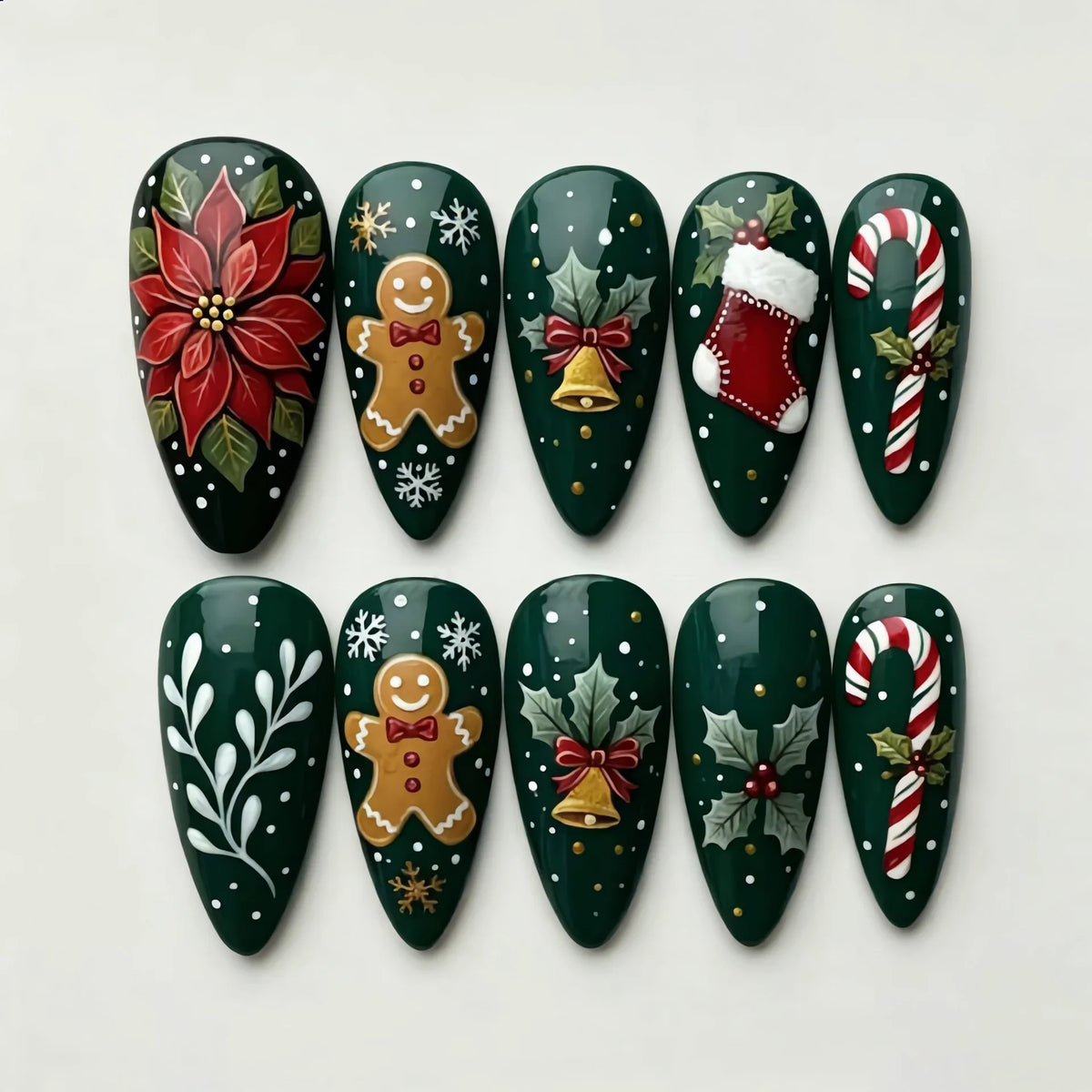 Press-On Nail Set Christmas Designs & Multiple Sizes