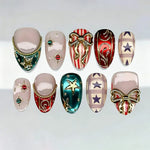 Press-On Nail Set Christmas Designs Reusable Multiple Sizes