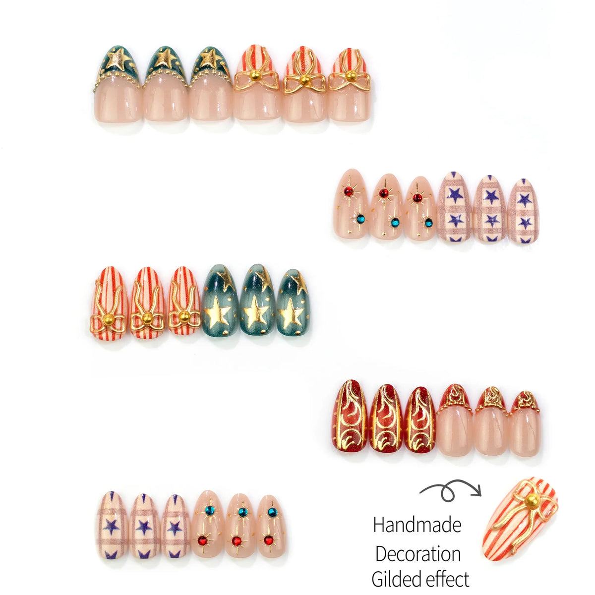 Press-On Nail Set Christmas Designs Reusable Multiple Sizes