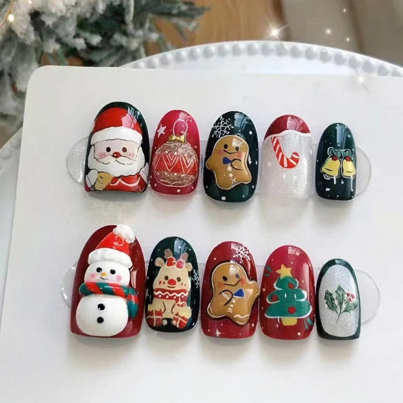 Press-On Nail Set Christmas Designs Reusable & Non-Toxic