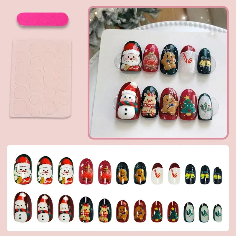 Press-On Nail Set Christmas Designs Reusable & Non-Toxic