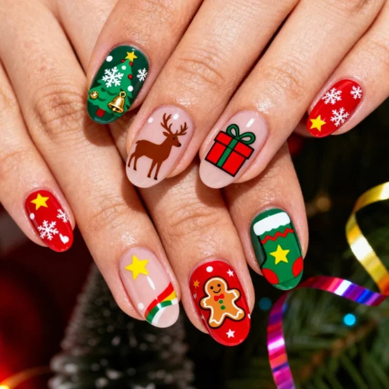 Press-On Nail Set Christmas Motifs Easy DIY Set of 24