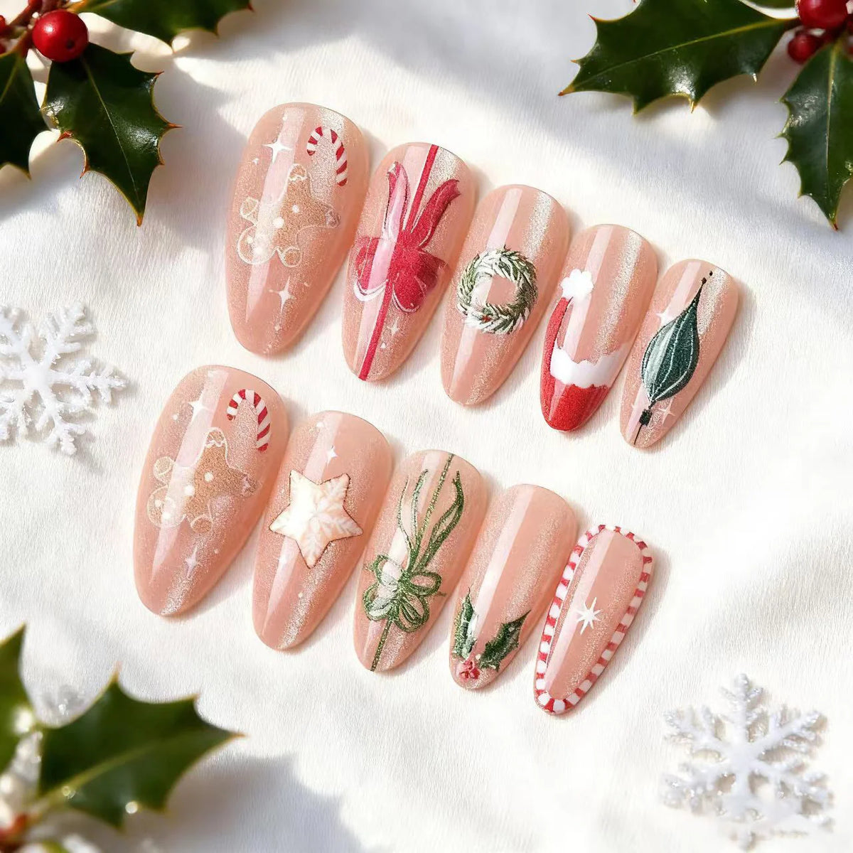Press-On Nail Set Christmas Peel-And-Stick Glossy & Long-Lasting