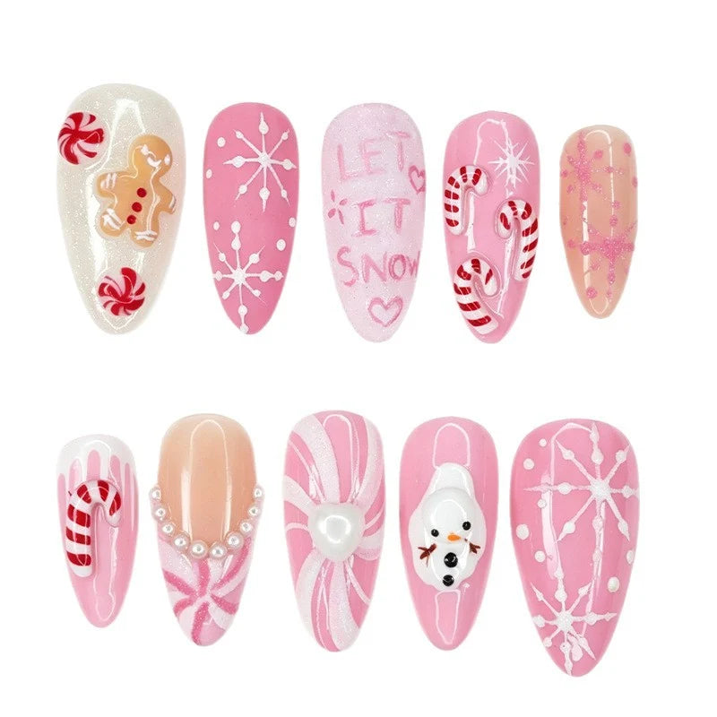 Press-On Nail Set Festive Christmas Designs Damage-Free