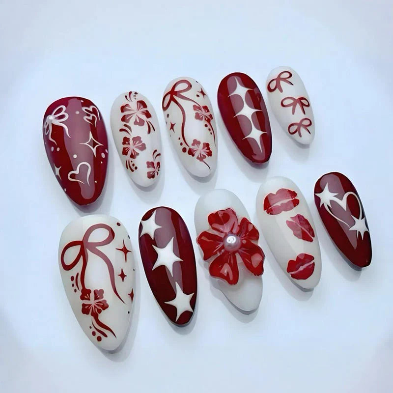 Press-On Nail Set Festive Designs No Glue Multiple Sizes