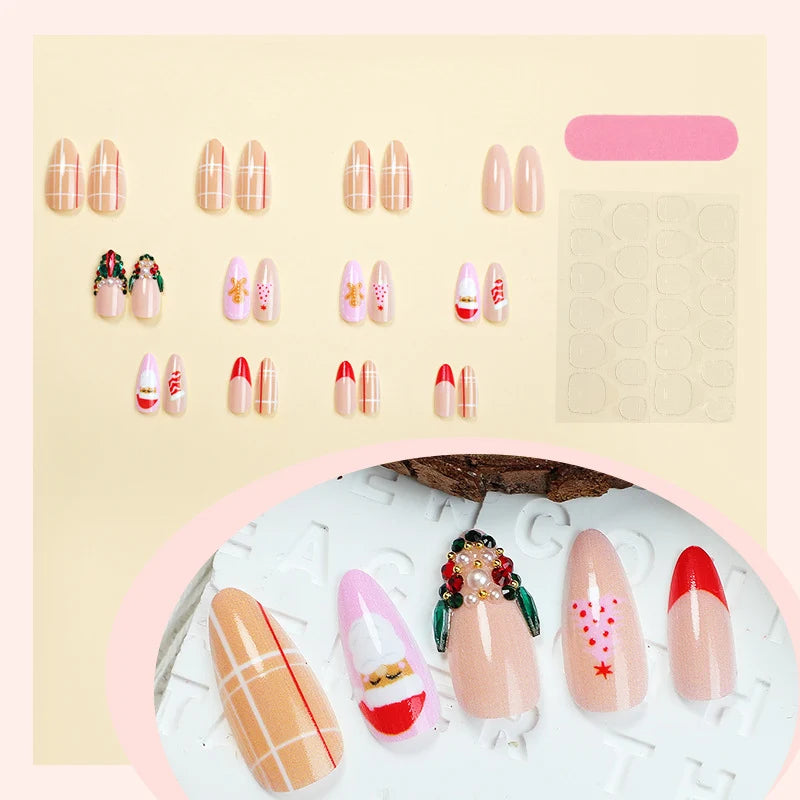 Press-On Nail Set Festive Holiday Designs Easy Application & Long-Lasting