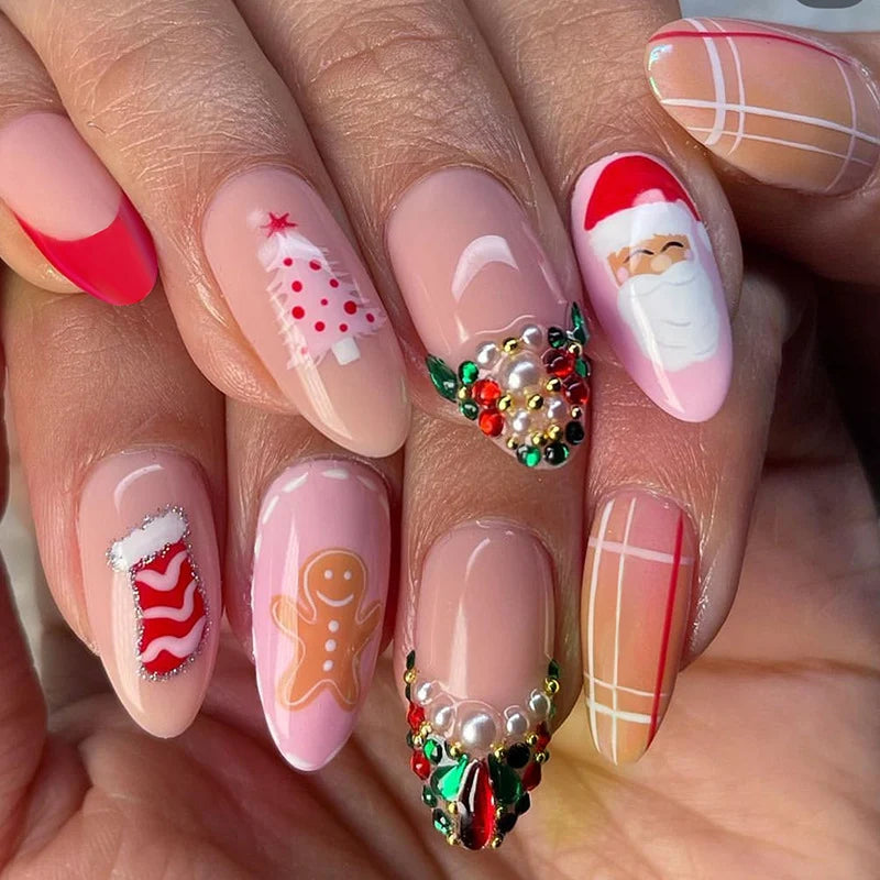 Press-On Nail Set Festive Holiday Designs Easy Application & Long-Lasting