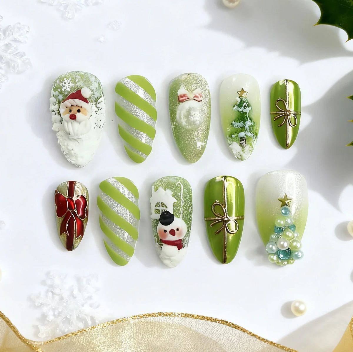 Press-On Nail Set Festive Holiday Designs Glossy & Matte