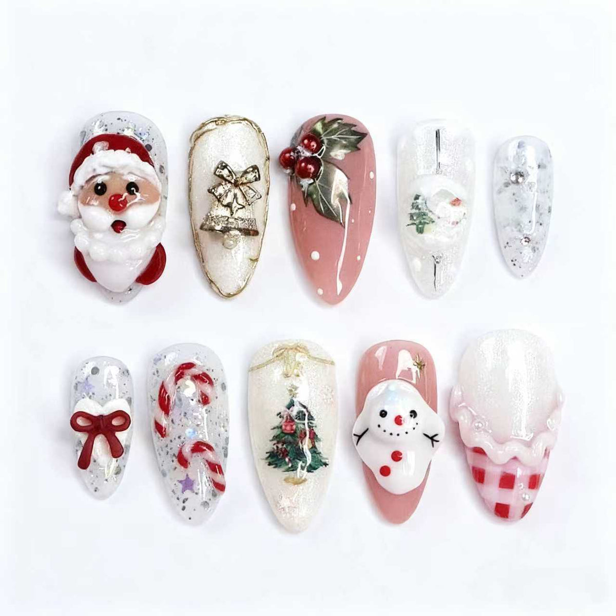 Press-On Nail Set Festive Holiday Designs Lightweight & Durable