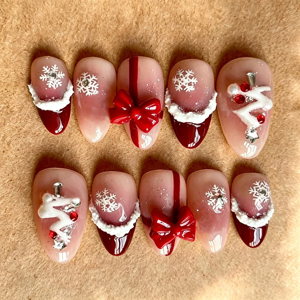 Press-On Nail Set Festive Holiday Designs Long-Lasting