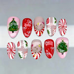 Press-On Nail Set Festive Holiday Designs Reusable