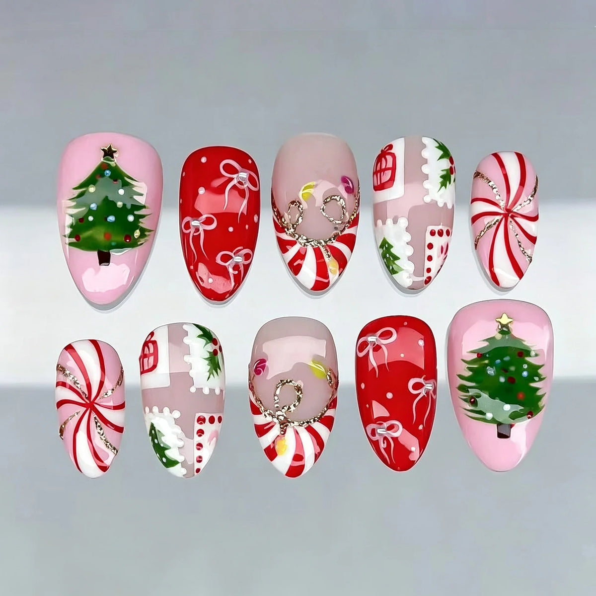 Press-On Nail Set Festive Holiday Designs Reusable