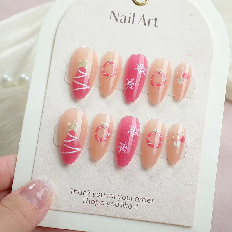 Press-On Nail Set Festive Holiday Designs Reusable Easy Application