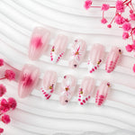 Press-On Nail Set Floral Rhinestone Design Chip-Resistant