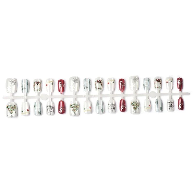 Press-On Nail Set Gold Holiday Designs Glue-Free