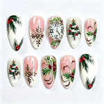 Press-On Nail Set Hand-Painted Christmas Designs No Glue
