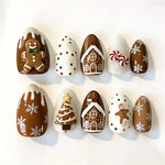 Press-On Nail Set Hand-Painted Gingerbread Designs