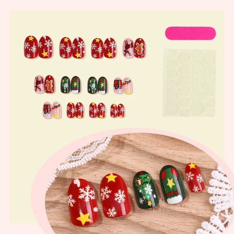 Press-On Nail Set Holiday Designs Adhesive Backing & Reusable