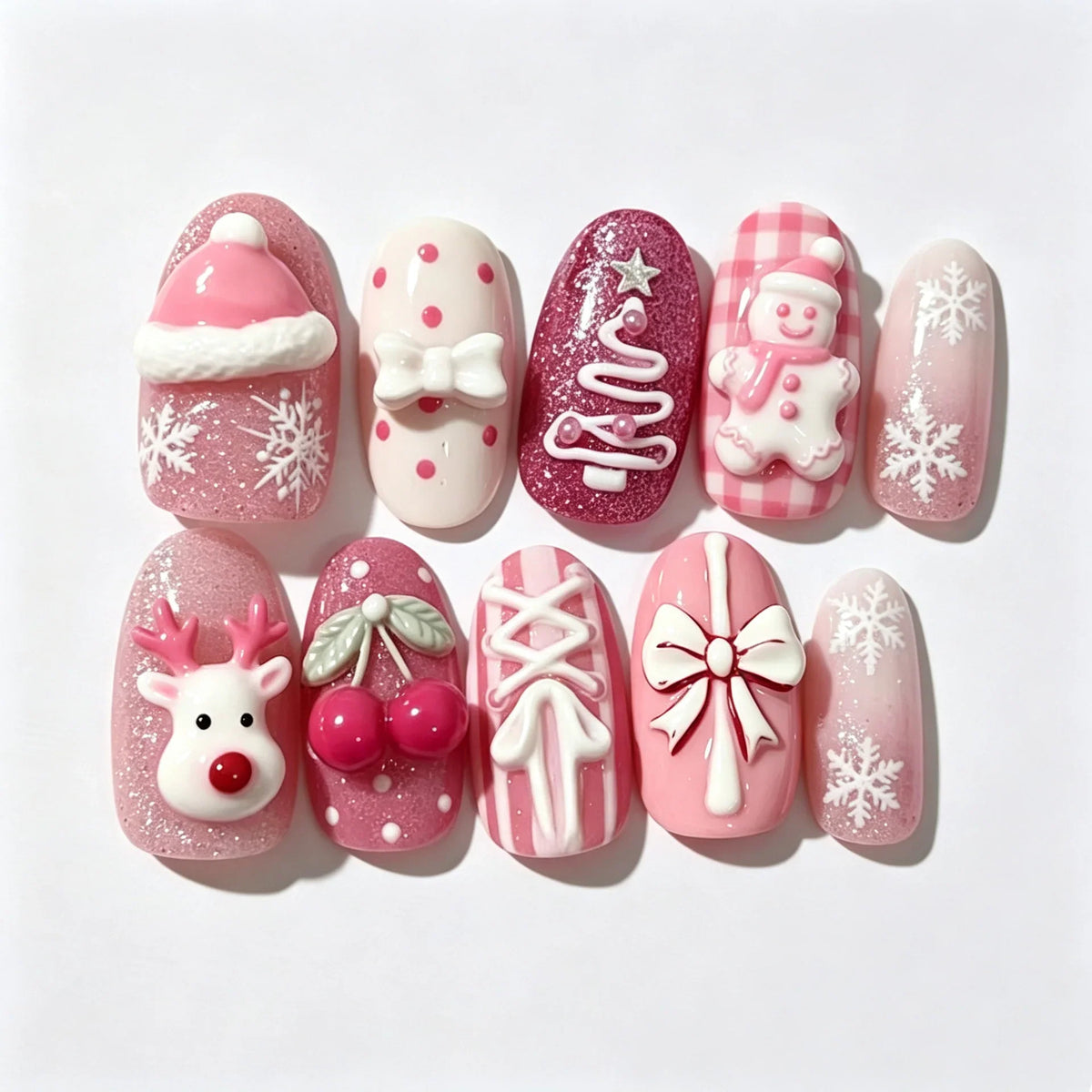 Press-On Nail Set Holiday Designs Easy Application Multiple Sizes