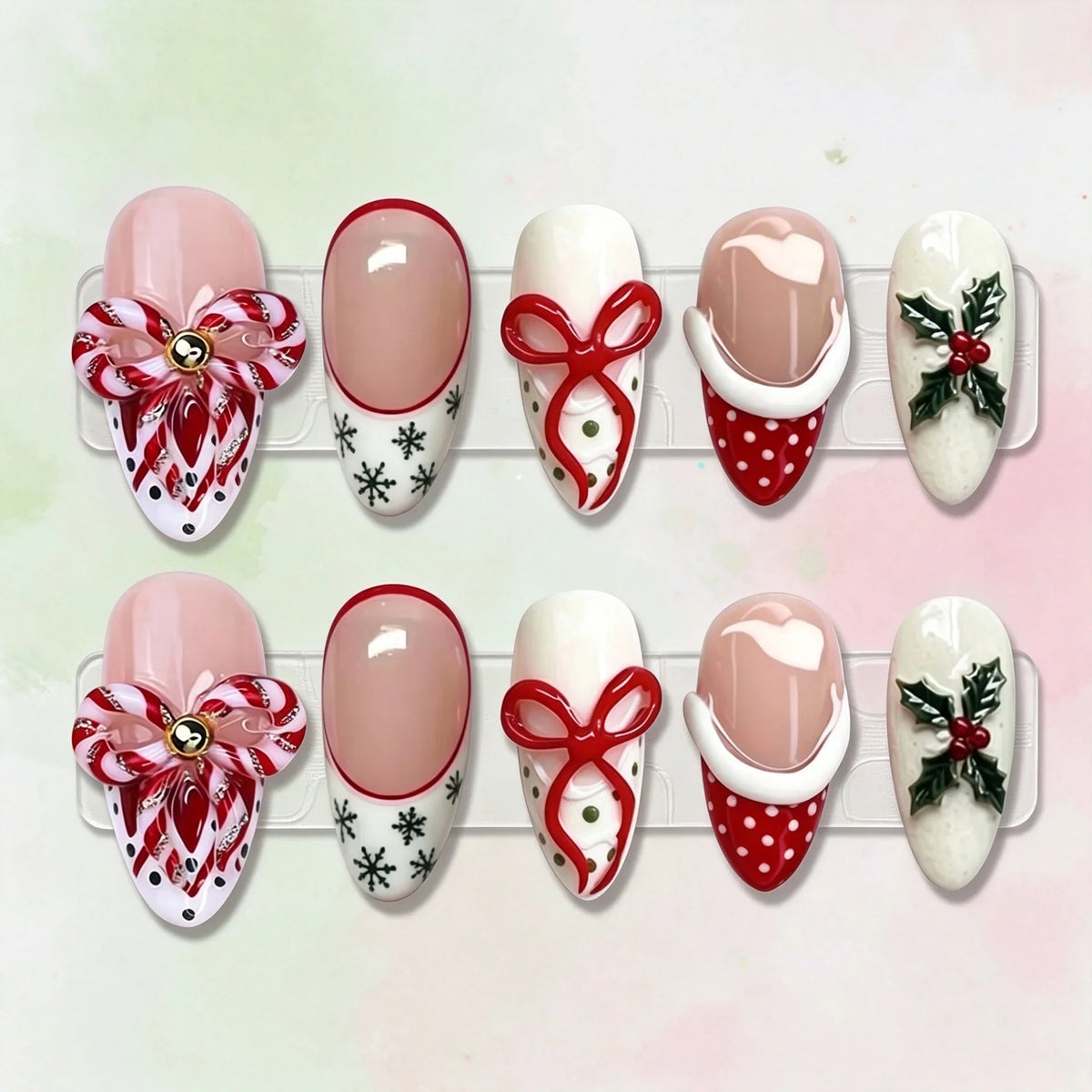 Press-On Nail Set Holiday Designs Easy Apply & Long-Lasting