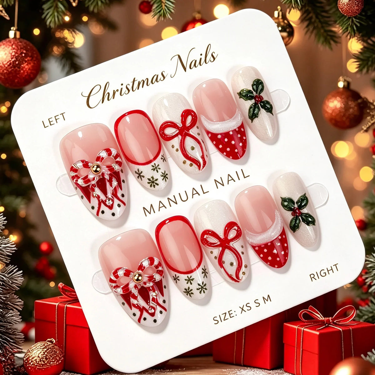 Press-On Nail Set Holiday Designs Easy Apply & Long-Lasting