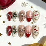 Press-On Nail Set Holiday Designs Glossy Finish Easy Application