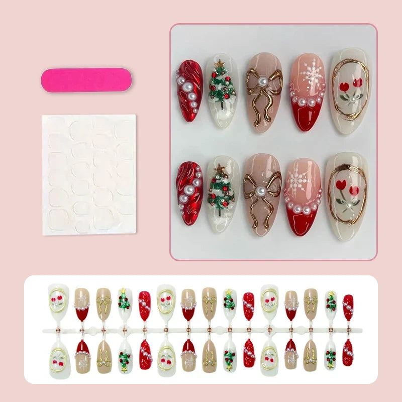 Press-On Nail Set Holiday Designs Glossy Finish Easy Application