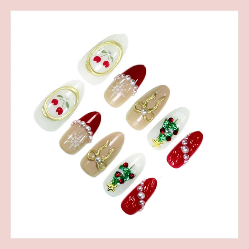 Press-On Nail Set Holiday Designs Glossy Finish Easy Application