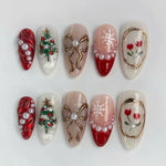 Press-On Nail Set Holiday Designs Glossy Finish Easy Application