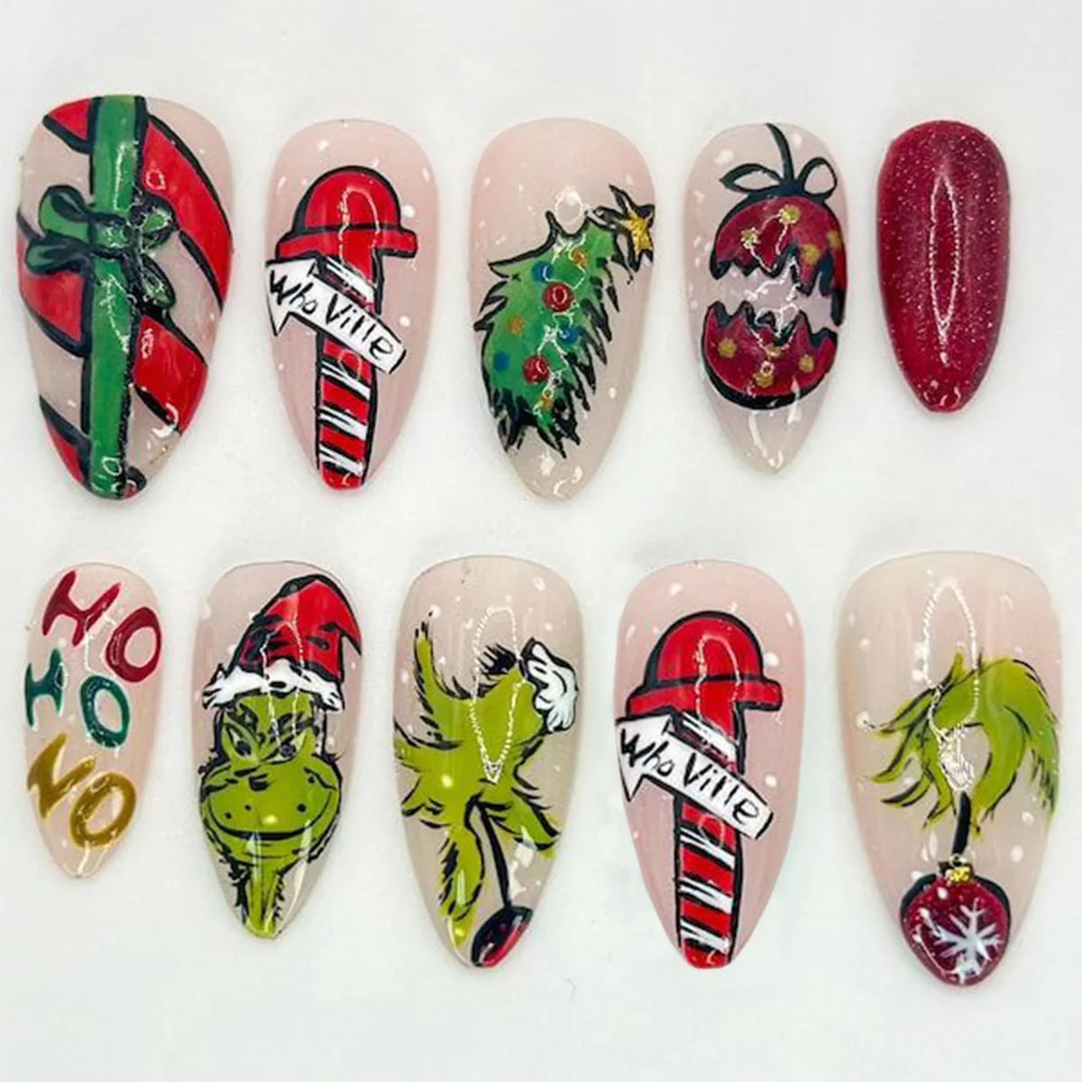 Press-On Nail Set Holiday Designs & No Adhesive