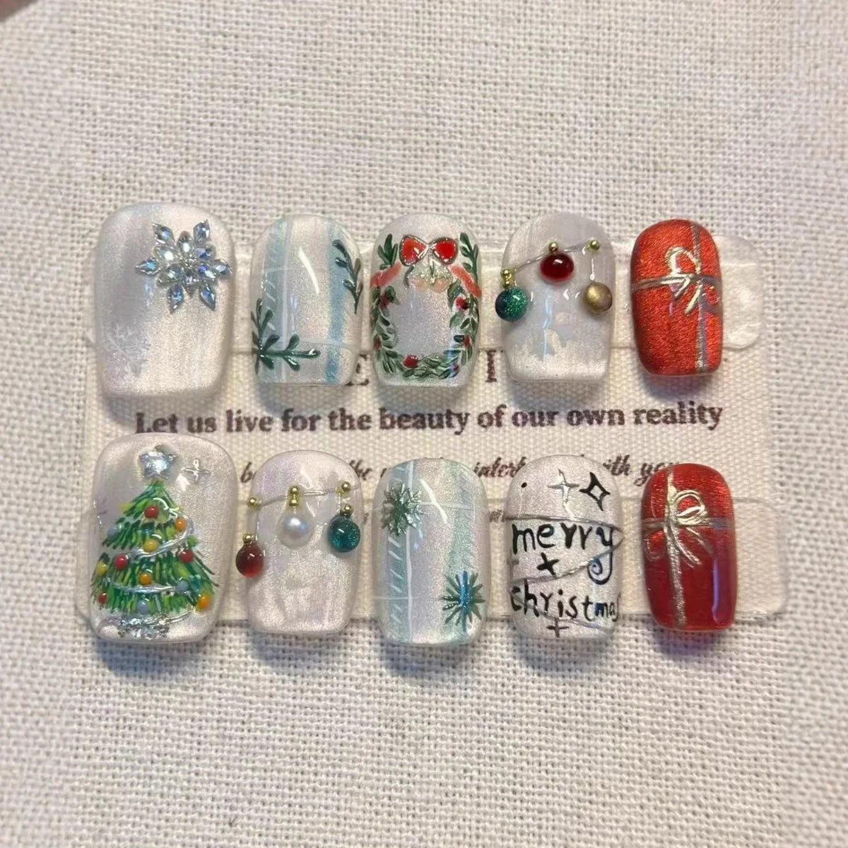 Press-On Nail Set Holiday Designs No Glue Flexible Fit
