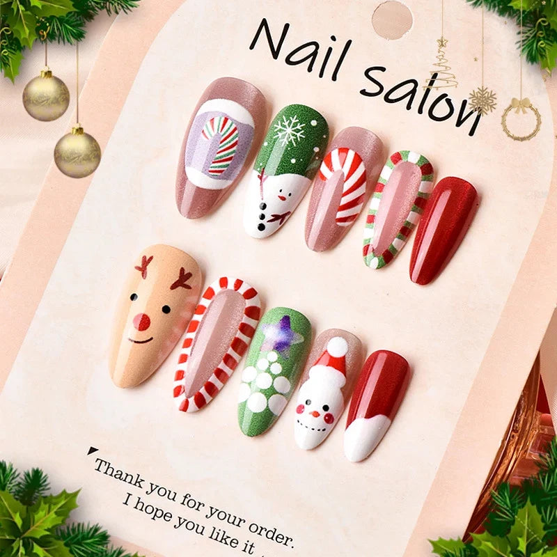 Press-On Nail Set Holiday Designs Peel-And-Stick Reusable