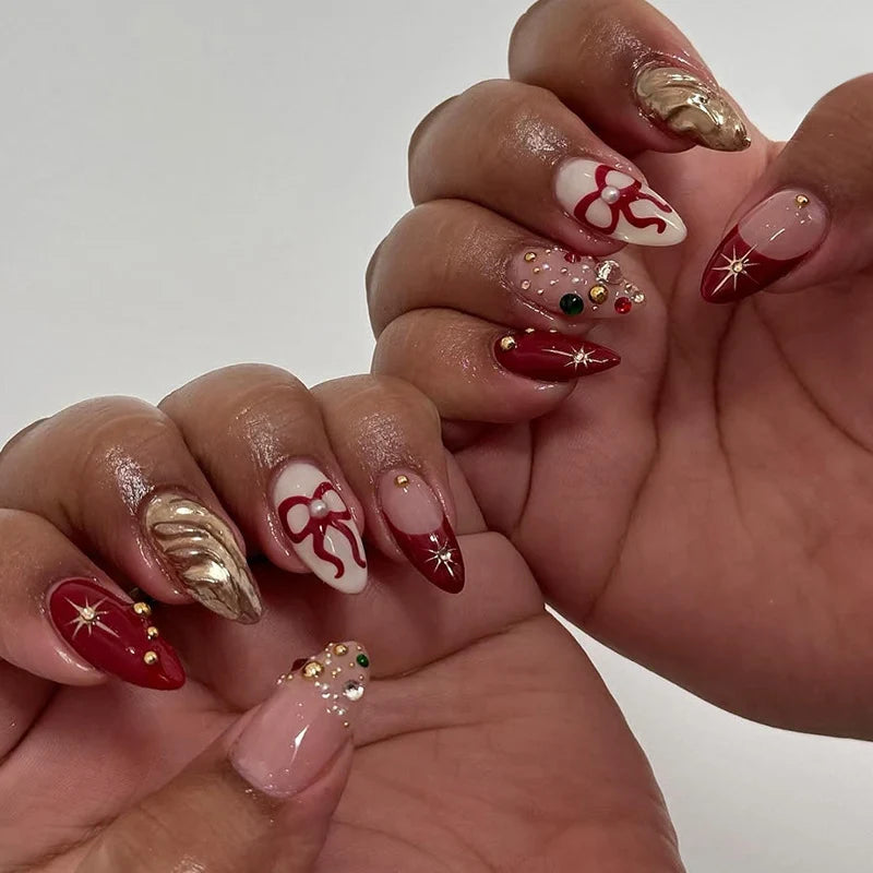 Press-On Nail Set Holiday Designs Red Quick Apply & Long-Lasting