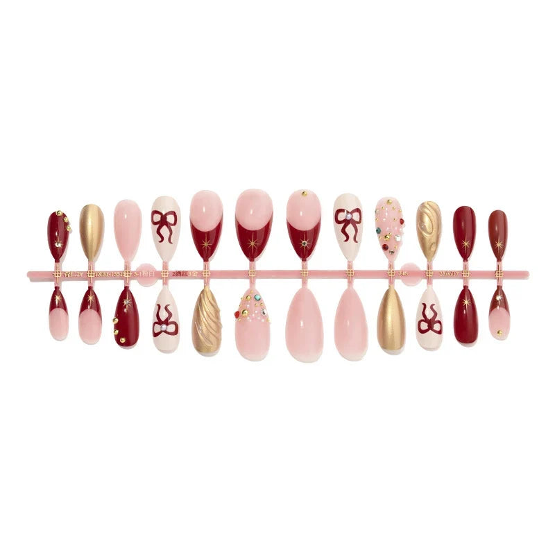 Press-On Nail Set Holiday Designs Red Quick Apply & Long-Lasting