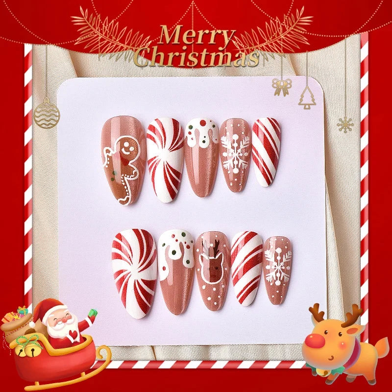 Press-On Nail Set Holiday Designs Reusable Adhesive Backing