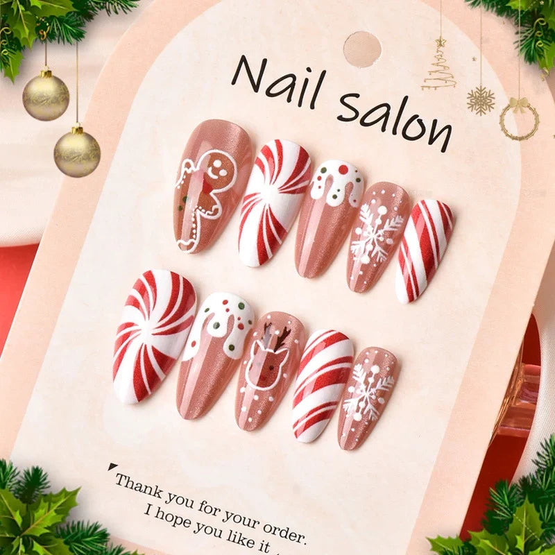 Press-On Nail Set Holiday Designs Reusable Adhesive Backing