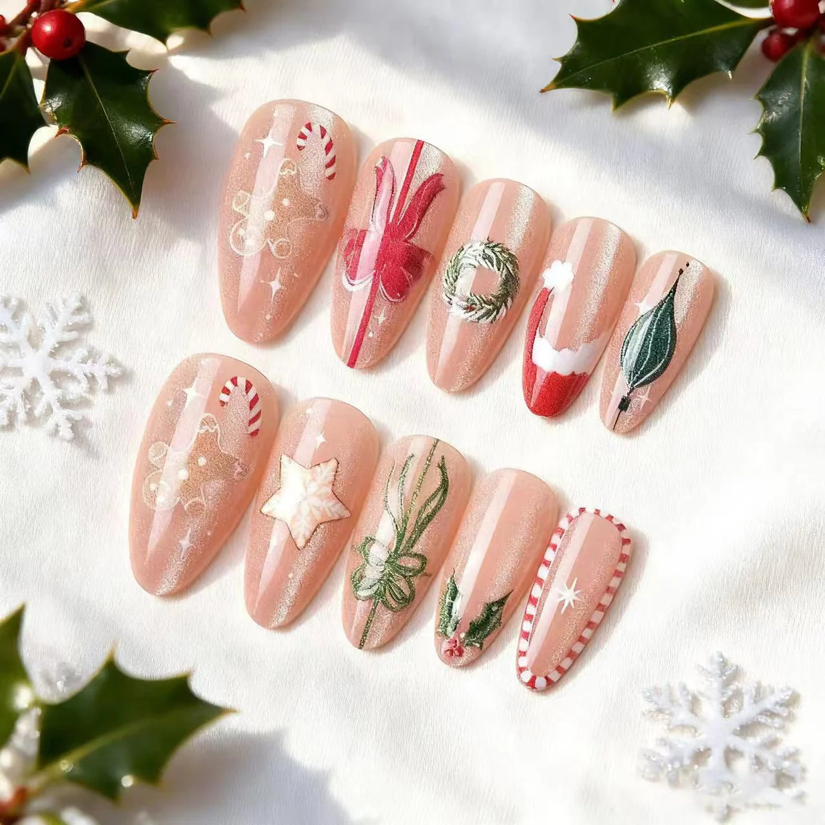 Press-On Nail Set Holiday Designs Reusable Adhesive Tabs