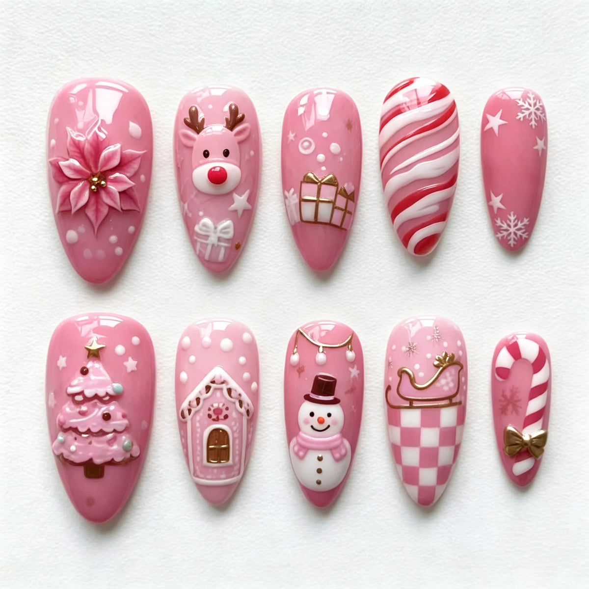 Press-On Nail Set Holiday Designs Reusable Glossy Finish