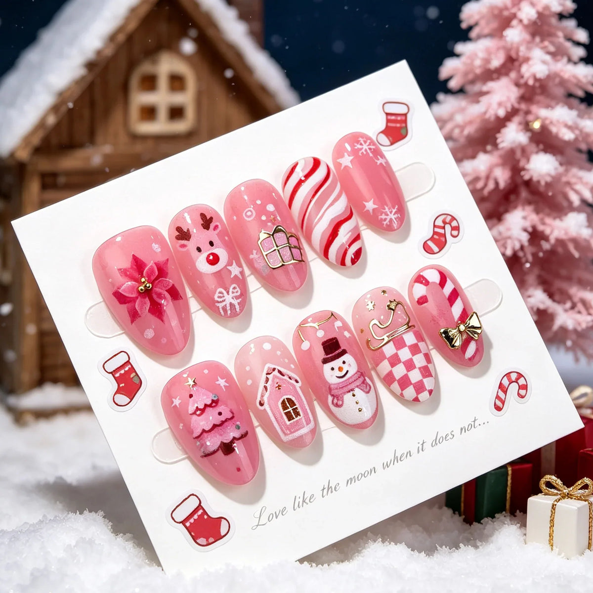 Press-On Nail Set Holiday Designs Reusable & Glossy Finish