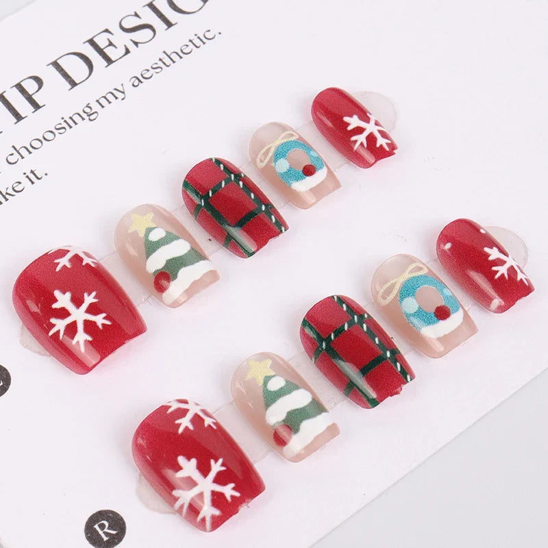 Press-On Nail Set Holiday Designs Self-Adhesive & Assorted Sizes