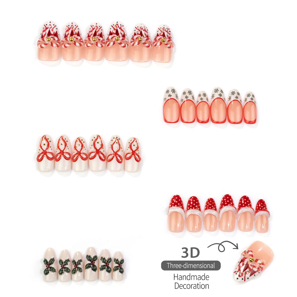 Press-On Nail Set Holiday Designs Self-Adhesive & Long-Lasting