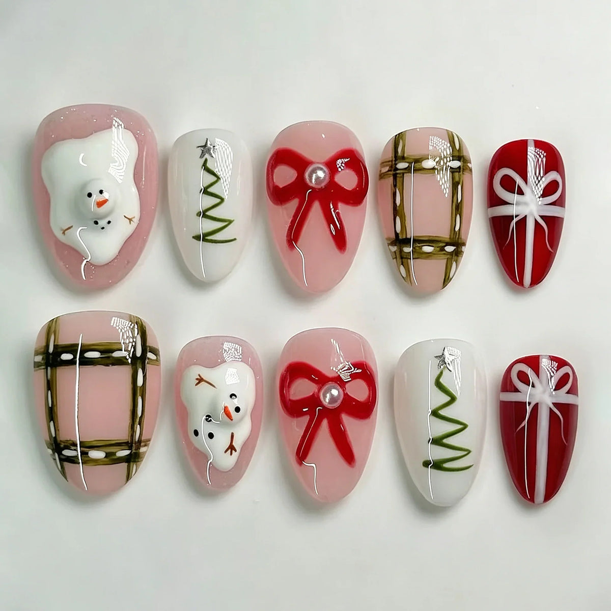 Press-On Nail Set Holiday Designs Strong Adhesive