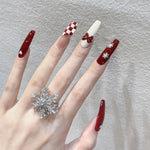 Press-On Nail Set Holiday Red Snowflake & Bow