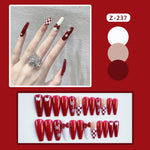 Press-On Nail Set Holiday Red Snowflake & Bow