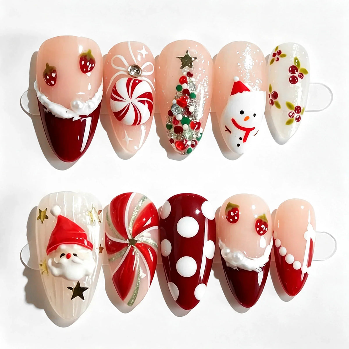 Press-On Nail Set Peel-And-Stick Holiday 3D Pearls & Glitter